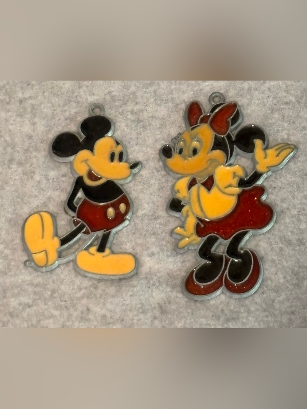 Vintage Makit & Bakit Stained Glass Suncatcher Ornament Mickey & Minnie Mouse